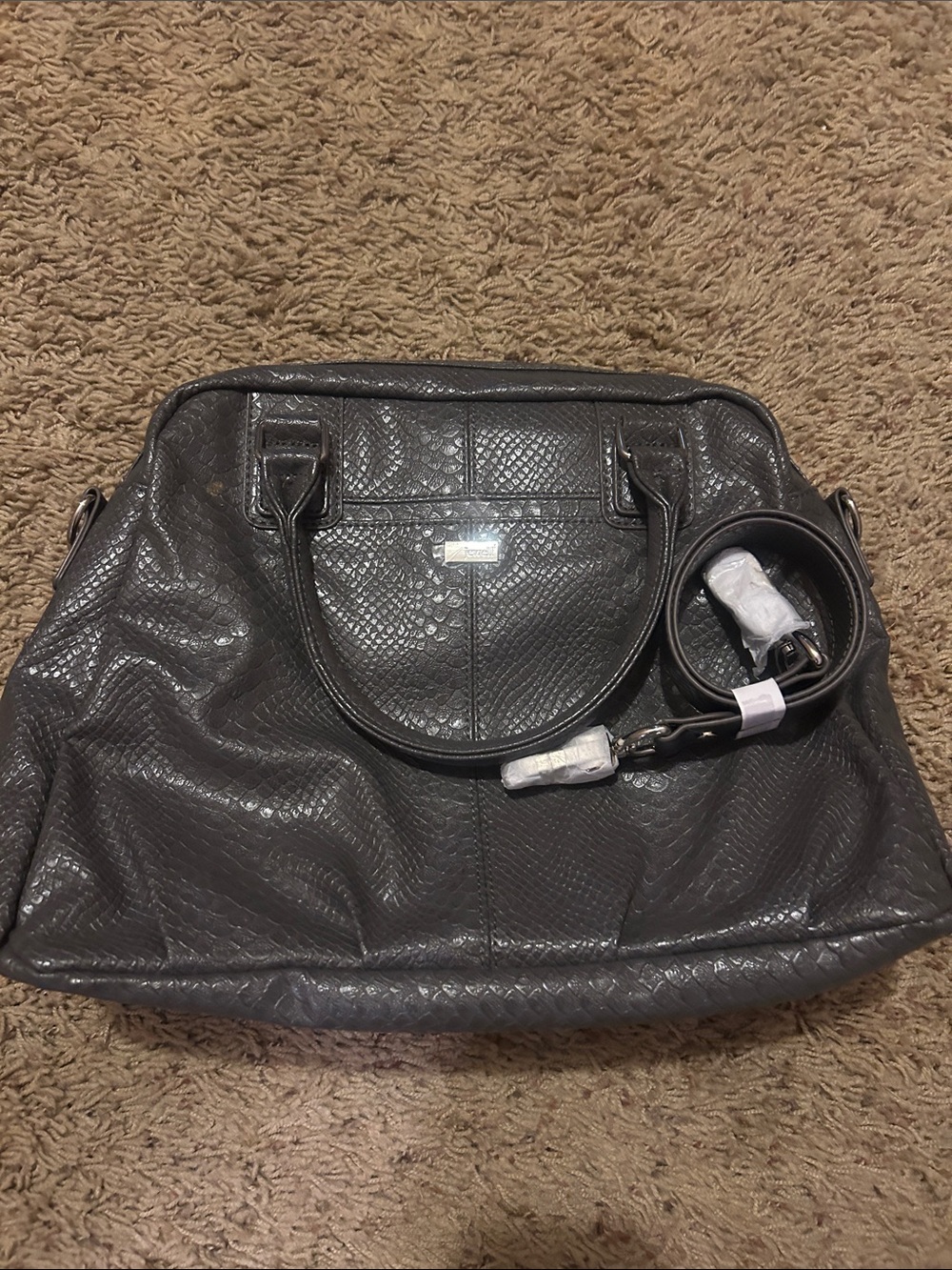 Textured Gray Shoulder Satchel with Detachable Strap